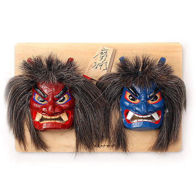 【受注生産】石川千秋作 壁掛け用なまはげ木彫り面 二面板付き 7号【受注生産】